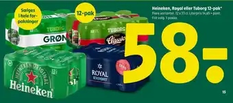 Coop 365 Heineken, Royal eller Tuborg 12-pak tilbud