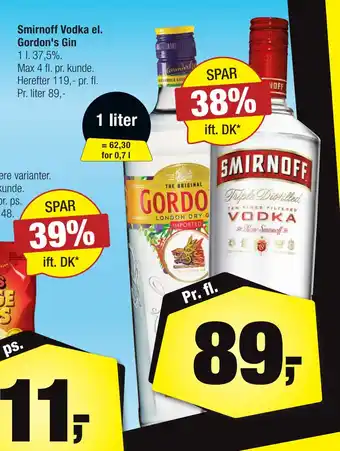 Calle Smirnoff vodka el. gordon's gin tilbud