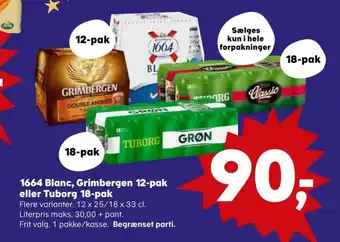 Kvickly 1664 Blanc, Grimbergen 12-pak eller Tuborg 18-pak tilbud