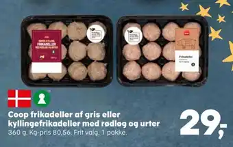 SuperBrugsen Coop frikadeller af gris eller kyllingefrikadeller med rødløg og urter tilbud