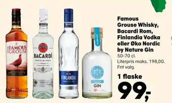 SuperBrugsen Famous Grouse Whisky, Bacardi Rom, Finlandia Vodka eller Øko Nordic by Nature Gin tilbud