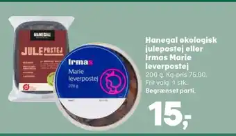 SuperBrugsen Hanegal økologisk julepostej eller Irmas Marie leverpostej tilbud