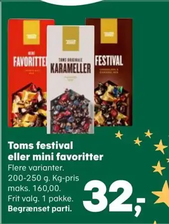 SuperBrugsen Toms festival eller mini favoritter tilbud