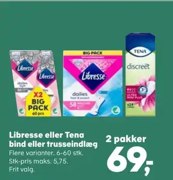 SuperBrugsen Libresse eller Tena bind eller trusseindlæg tilbud