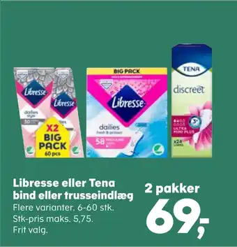 Kvickly Libresse eller tena bind eller trusseindlæg tilbud