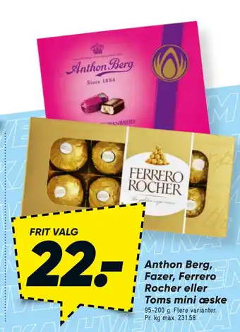 Bilka Anthon berg, fazer, ferrero rocher eller toms mini æske tilbud