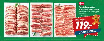 Bilka Nakkekoteletter, spareribs eller flæsk i skiver af dansk gris tilbud