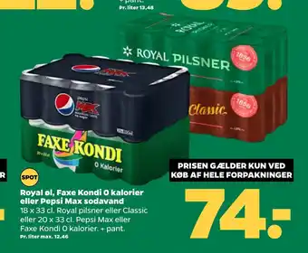 Netto Royal øl, faxe kondi 0 kalorier eller pepsi max sodavand tilbud