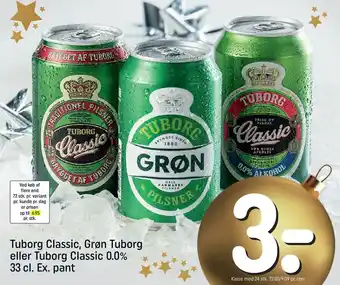 REMA 1000 Tuborg classic, grøn tuborg eller tuborg classic 0,0% 33 cl. ex. pant tilbud
