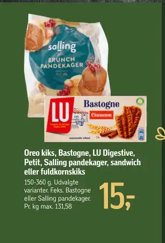 Føtex Oreo kiks, bastogne, lu digestive, petit, salling pandekager, sandwich eller fuldkornskiks tilbud