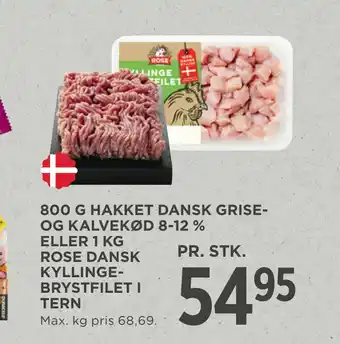 MENY 800 g hakket dansk griseog kalvekød 8-12 % eller 1 kg rose dansk kyllingebrystfilet i tern tilbud