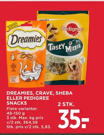 MENY Dreamies, crave, sheba eller pedigree snacks tilbud