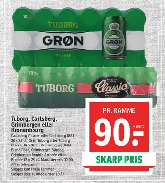 SPAR Tuborg, carlsberg, grimbergen eller kronenbourg tilbud