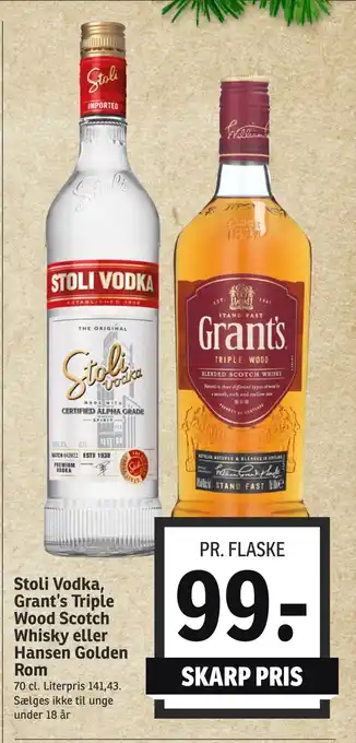SPAR Stoli vodka, grant's triple wood scotch whisky eller hansen golden rom tilbud