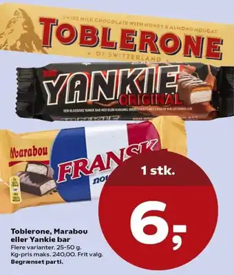 Toblerone, Marabou Eller Yankie Bar 25-50 g.