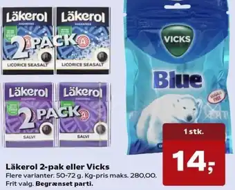 Läkerol 2- Pak Eller Vicks 50-72 g.