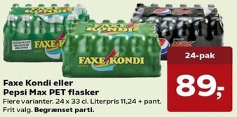 Kvickly Faxe Kondi Eller Pepsi Max Pet Flasker tilbud