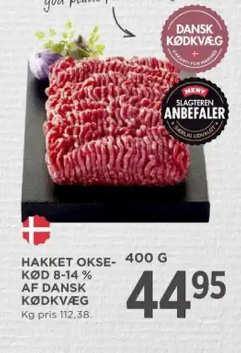 MENY HAKKET OKSE-KØD 8-14 % AF DANSK KØDKVÆG tilbud