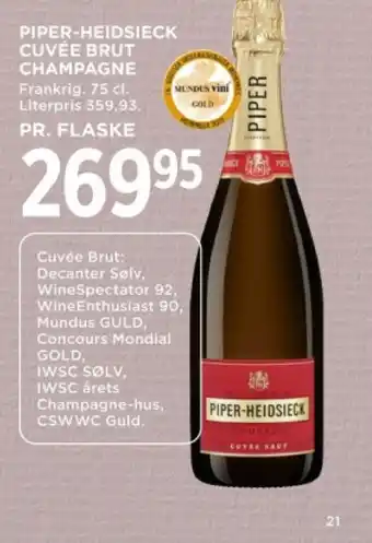MENY PIPER-HEIDSIECK CUVÉE BRUT CHAMPAGNE tilbud