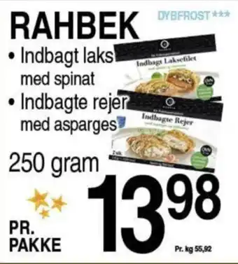 ABC Lavpris RAHBEK Indbagt laks med spinat Indbagte rejer med asparges tilbud