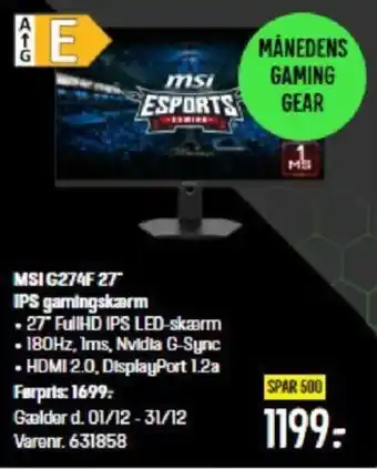 Elgiganten MSI G274F 27 IPS gamingskærm tilbud