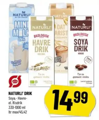 Løvbjerg NATURLI' DRIK Soya,- Havre-el. Risdrik 330-1000 ml Itr max/45,42 tilbud