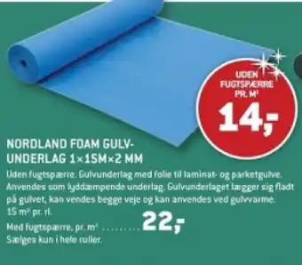 XL-BYG NORDLAND FOAM GULV-UNDERLAG 1×15Mx2 MM tilbud