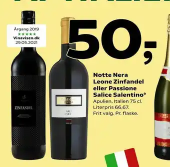 Coop 365 Notte Nera Leone Zinfandel eller Passione Salice Salentino tilbud