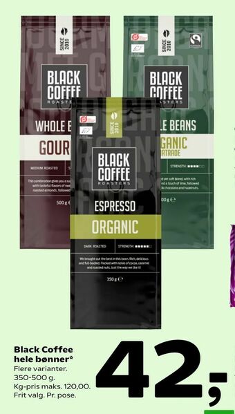 Coop 365 Black Coffee hele bønner tilbud
