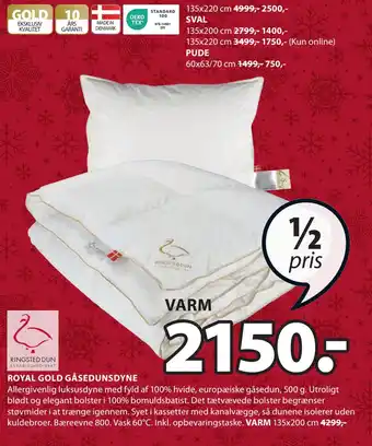 JYSK Royal gold gåsedunsdyne tilbud