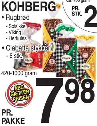 ABC Lavpris Kohberg Rugbrød 420-1000 Gram tilbud