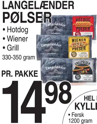 ABC Lavpris Langelænder Pølser Hotdog,Wiener,Grill 330-350 Gram tilbud