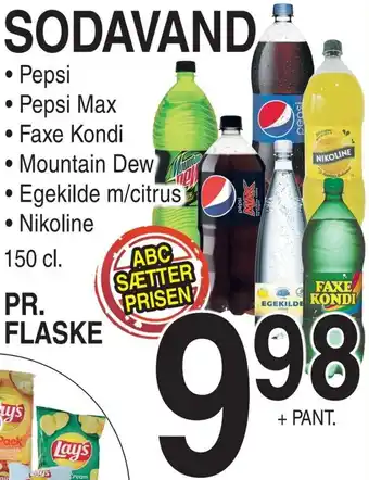 ABC Lavpris Sodavand Pepsi,Pepsi Max,Faxe Kondi,Mountain Dew 150 cl. tilbud