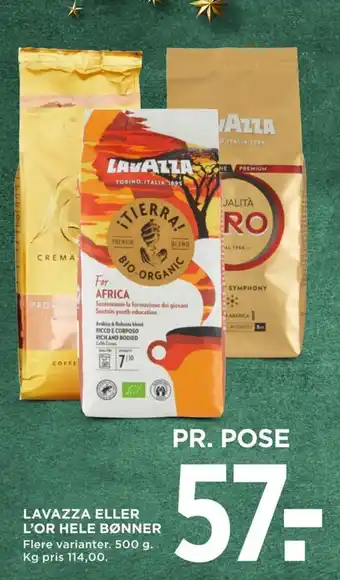 MENY LAVAZZA ELLER L'OR HELE BØNNER tilbud
