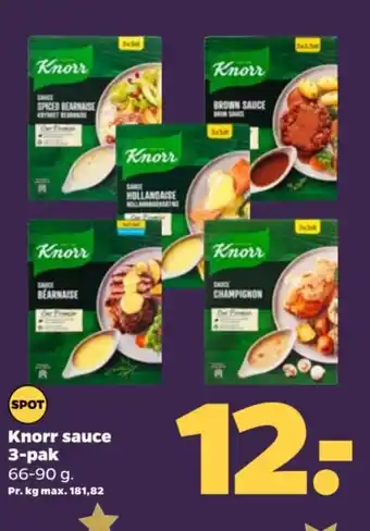 Netto Knorr sauce 3-pak 66-90 g. Pr. kg max. 181,82 tilbud