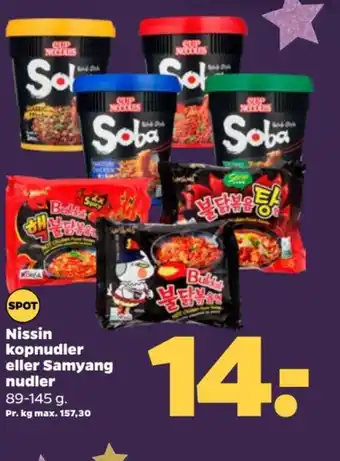 Netto Nissin kopnudler eller Samyang nudler tilbud