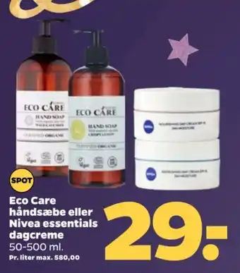 Netto Eco Care håndsæbe eller Nivea essentials dagcreme tilbud