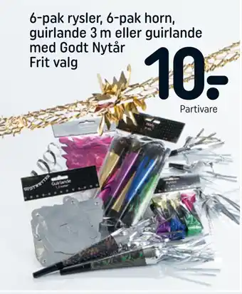 REMA 1000 6-pak rysler, 6-pak horn, guirlande 3 m eller guirlande med godt nytår tilbud