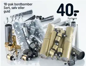 18-pak bordbomber sort, sølv eller guld