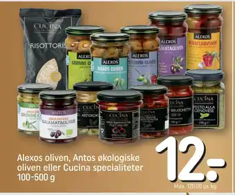 REMA 1000 Alexos oliven, antos økologiske oliven eller cucina specialiteter tilbud
