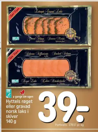Hyttels røget eller gravad norsk laks i skiver