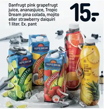 REMA 1000 Danfrugt pink grapefrugt juice, ananasjuice, tropic dream pina colada, mojito eller strawberry daiquiri 1 liter tilbud
