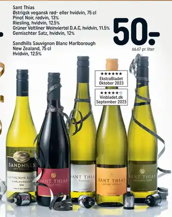 REMA 1000 Sant thias østrigsk vegansk rød- eller hvidvin, 75 cl pinot noir, rødvin, 13% riesling, hvidvin, 12,5% grüner veltliner weinv tilbud
