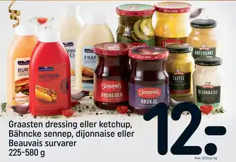 REMA 1000 Graasten dressing eller ketchup, bähncke sennep, dijonnaise eller beauvais survarer tilbud