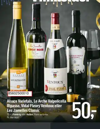 Føtex Alsace Varietals, Le Arche Valpolicella Ripasso, Vidal Fleury Ventoux eller Les Jamelles Classic tilbud