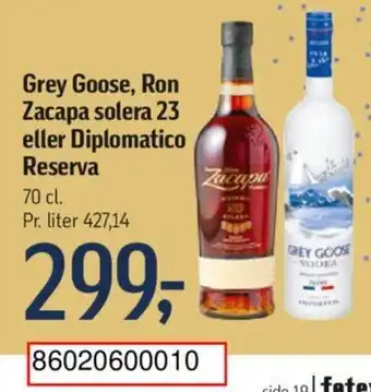 Føtex Grey Goose, Ron Zacapa solera 23 eller Diplomatico Reserva tilbud