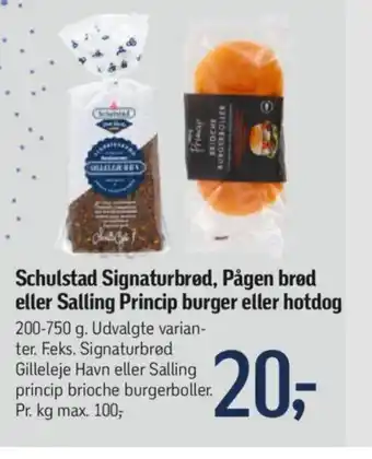 Føtex Schulstad Signaturbrød, Pågen brød eller Salling Princip burger eller hotdog tilbud