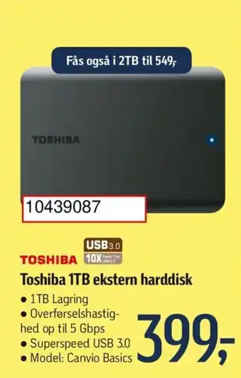 Føtex Toshiba 1TB ekstern harddisk tilbud