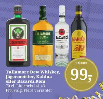Dagli'Brugsen Tullamore dew whiskey, jägermeister, kahlua eller bacardi rom tilbud