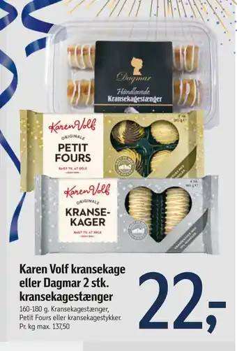Føtex Karen volf kransekage eller dagmar 2 stk. kransekagestænger tilbud